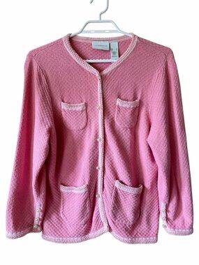 Liz Claiborne Pink Pearl Button Cardigan Sweater Textured Knit Coquette Preppy